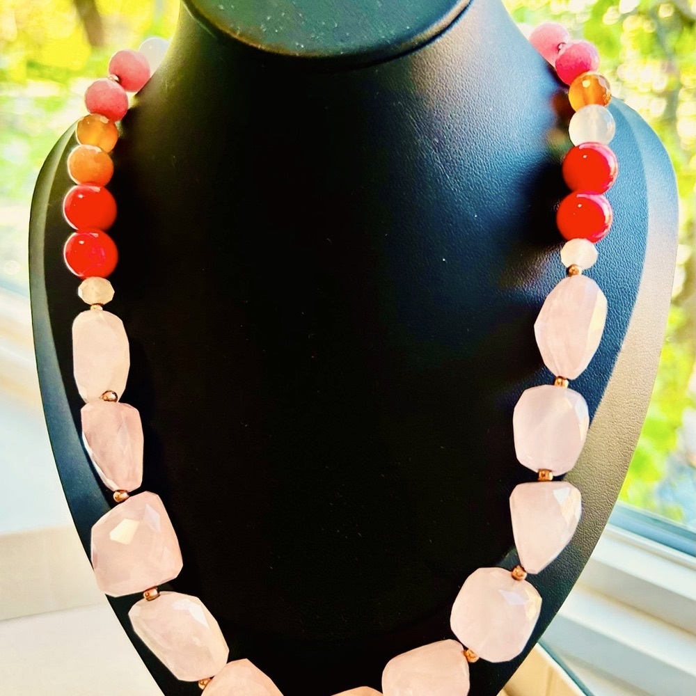 Pretty in Pink Rose Quartz $ Coral Bead Necklace